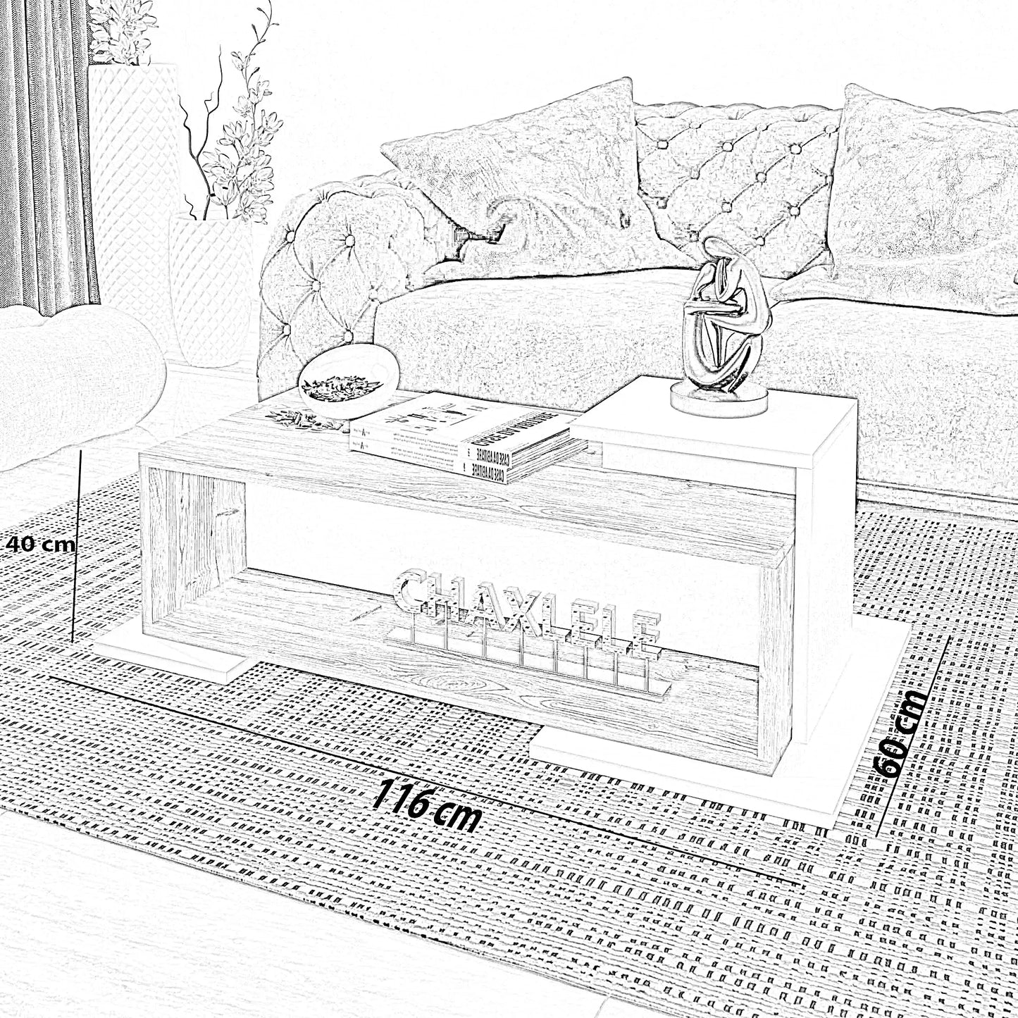 ترابيزة قهوة ام دي اف، 116*60*40 سم