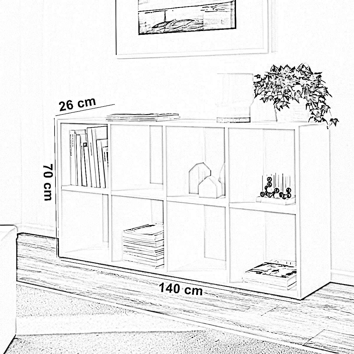 وحدة أرفف مكتبية، 140*26*70 سم