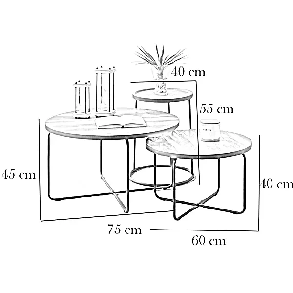 طقم ترابيزات ستيل، 3 قطع