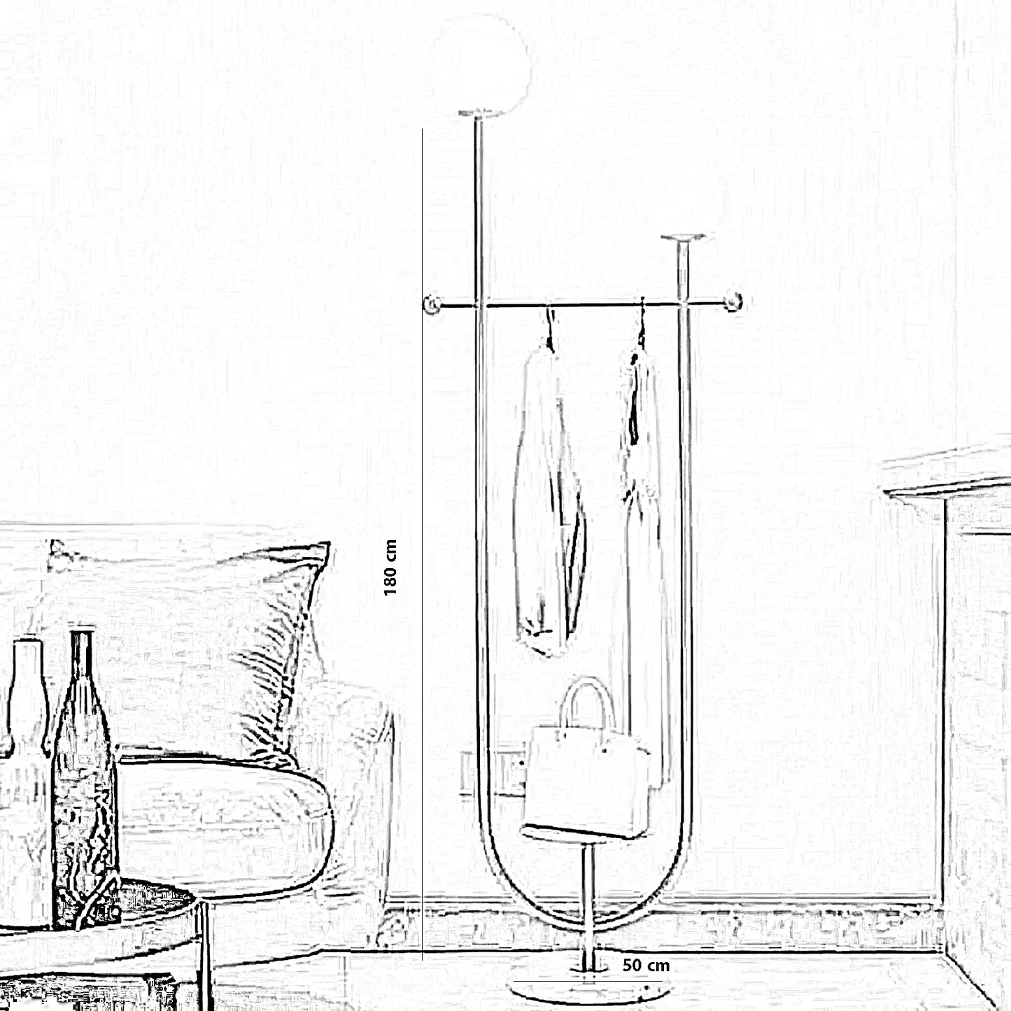 شماعة ملابس بإضاءة ستيل، 50*180 سم