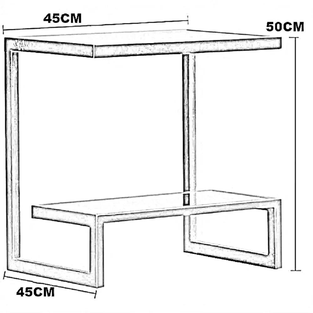 ترابيزة جانبية ستيل بسطح زجاج، 45*45*50 سم