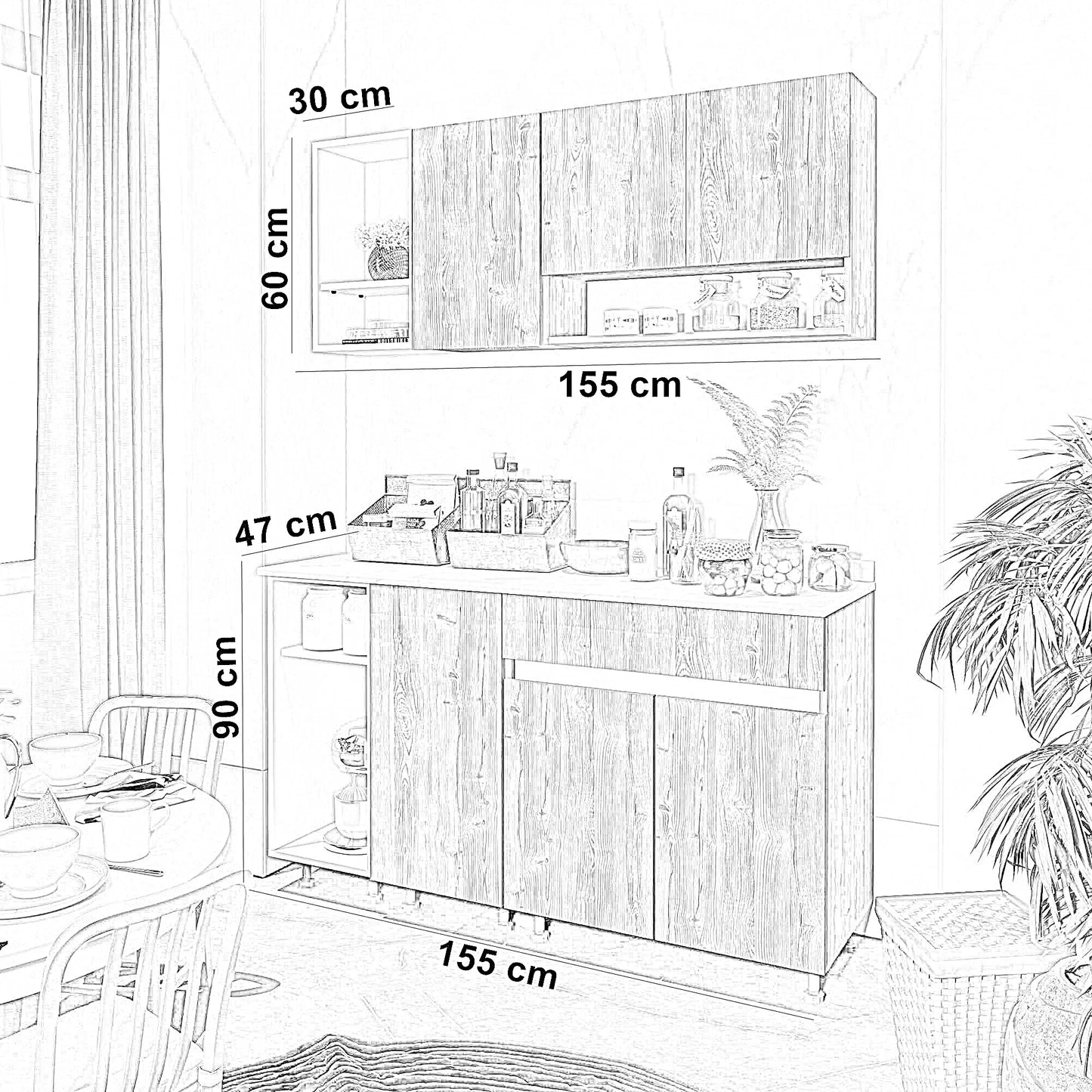 مطبخ ام دي اف، قطعتين