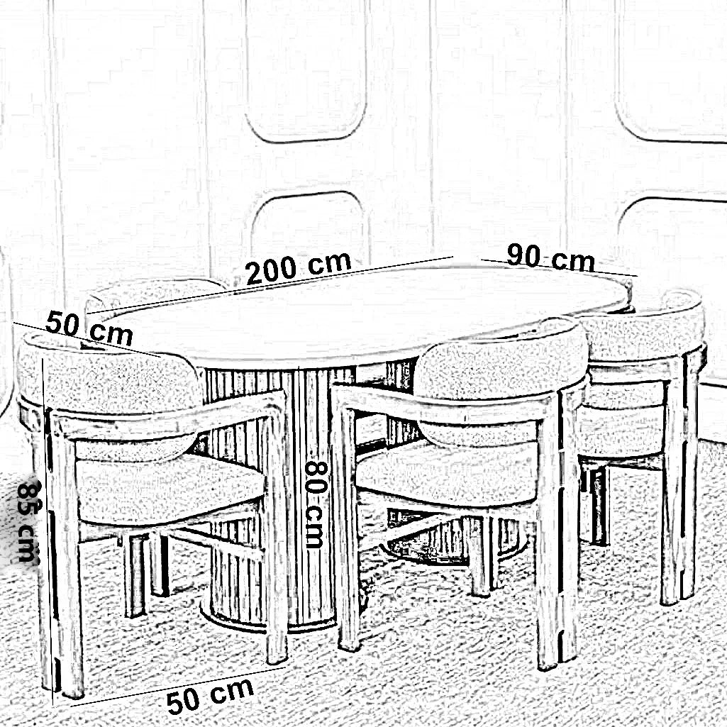 طقم سفرة خشب زان و كونتر، 7 قطع