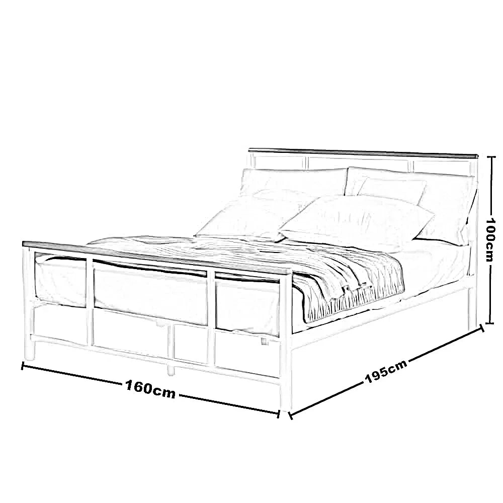 سرير كينج معدن و خشب طبيعي، 160*195*100 سم