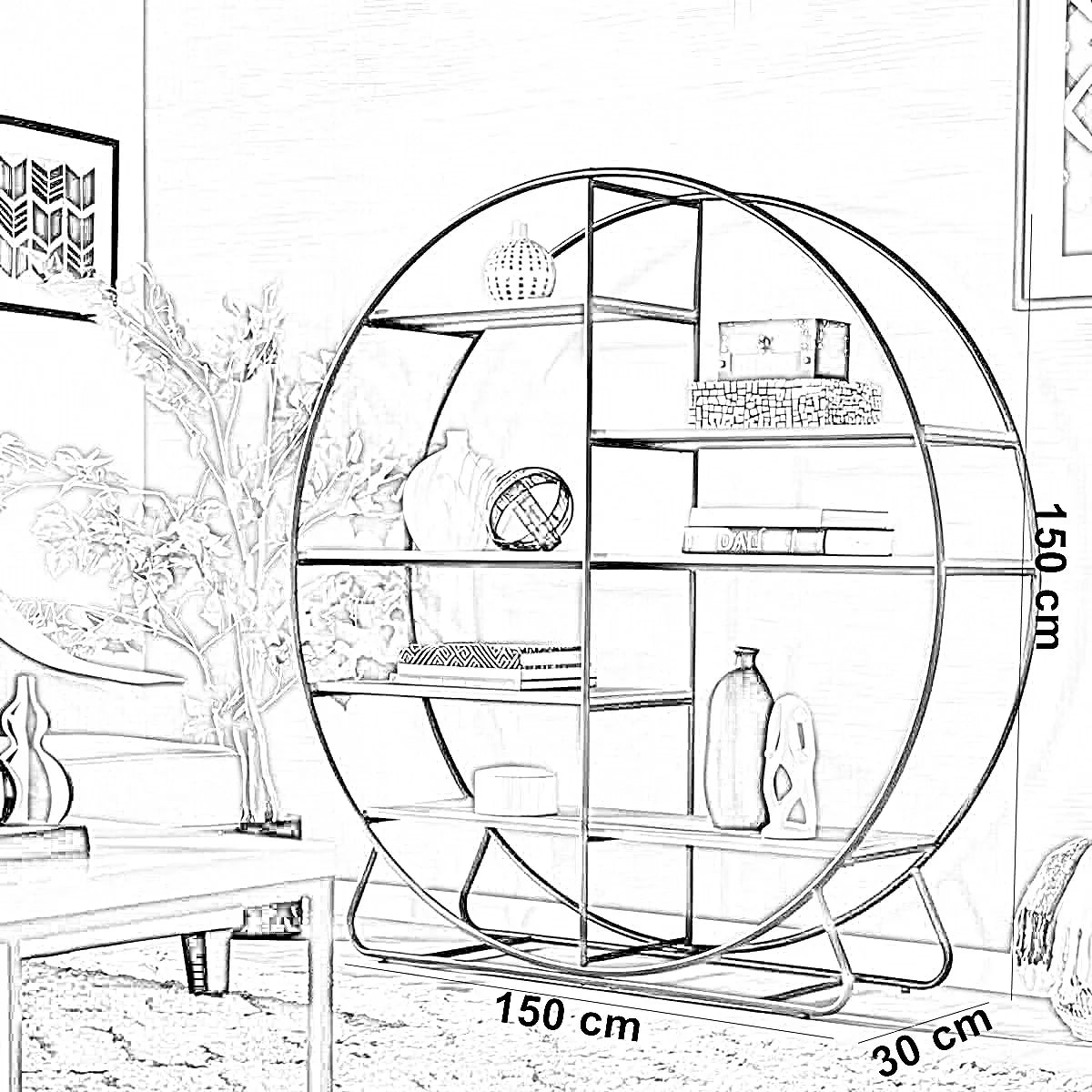 وحدة أرفف ستيل و ام دي اف، 150*30*150 سم