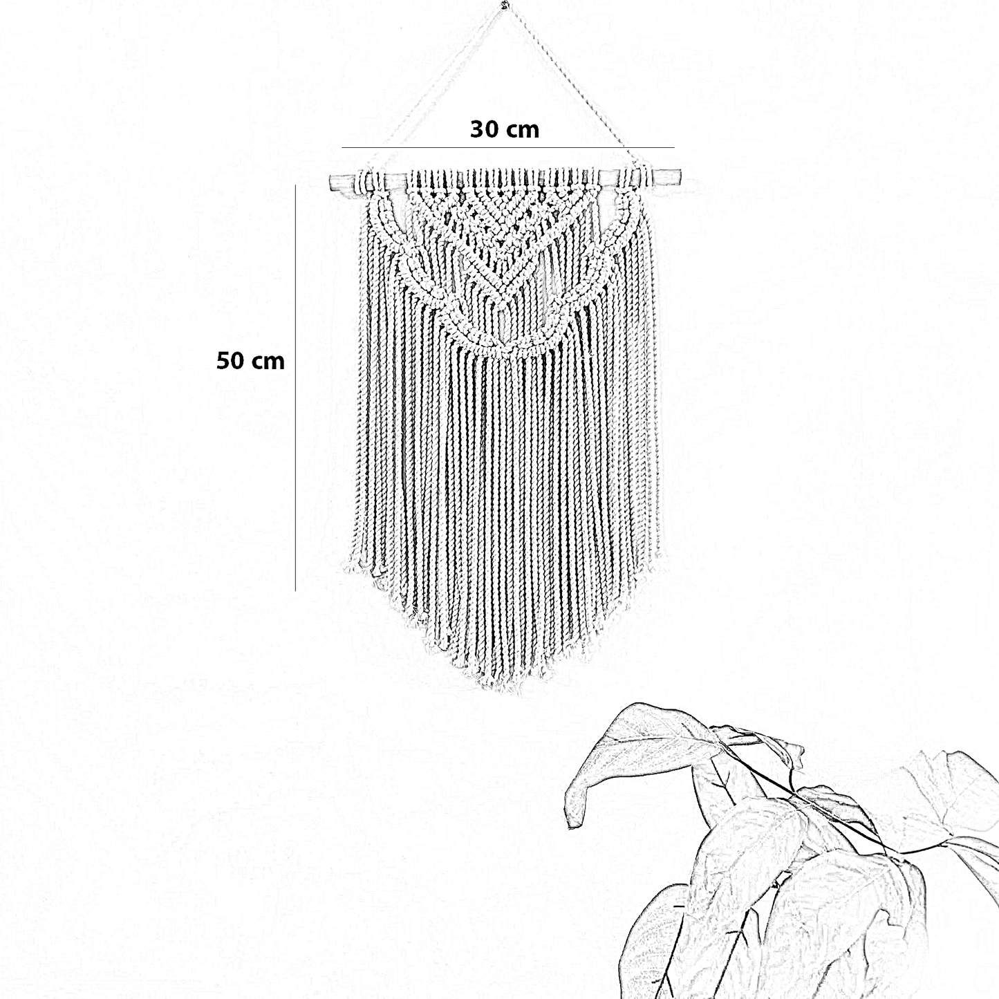مكرمية حائط قطن و خشب موسكي، 30*50 سم