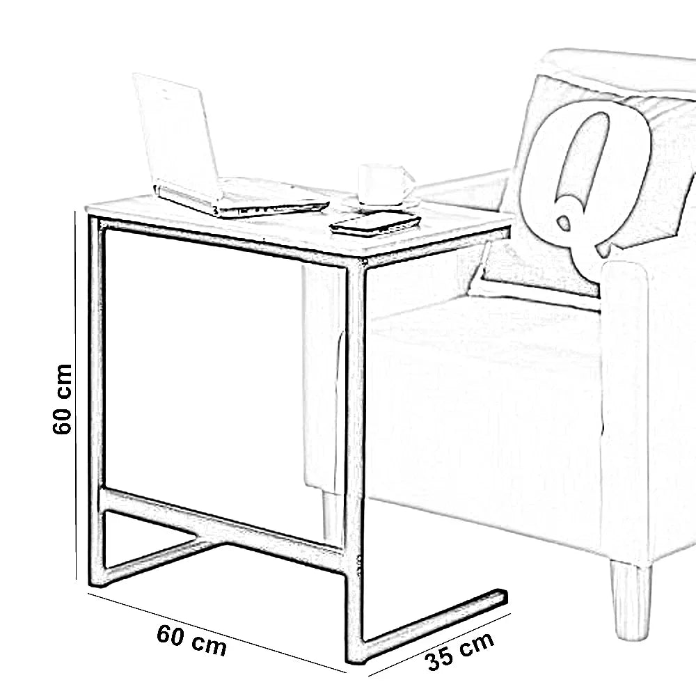 ترابيزة جانبية معدن بسطح خشب، 60*35*60 سم