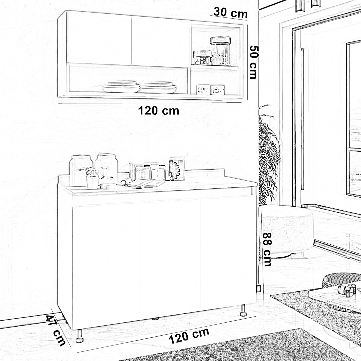 مطبخ خشب ام دي اف، قطعتين