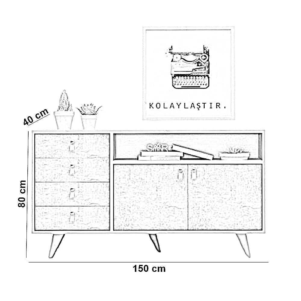بوفيه ام دي اف، 150*40*80 سم