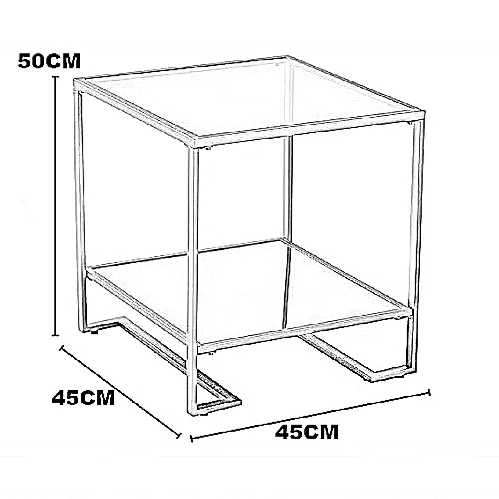 ترابيزة جانبية ستيل بسطح زجاج، 45*45*50 سم