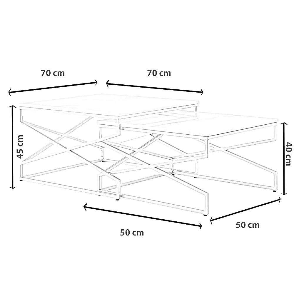 طقم ترابيزة قهوة متداخلة ستيل بسطح رخام، قطعتين