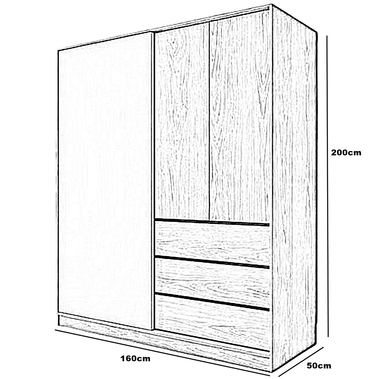 دولاب خشب ام دي اف، 160*50*200 سم