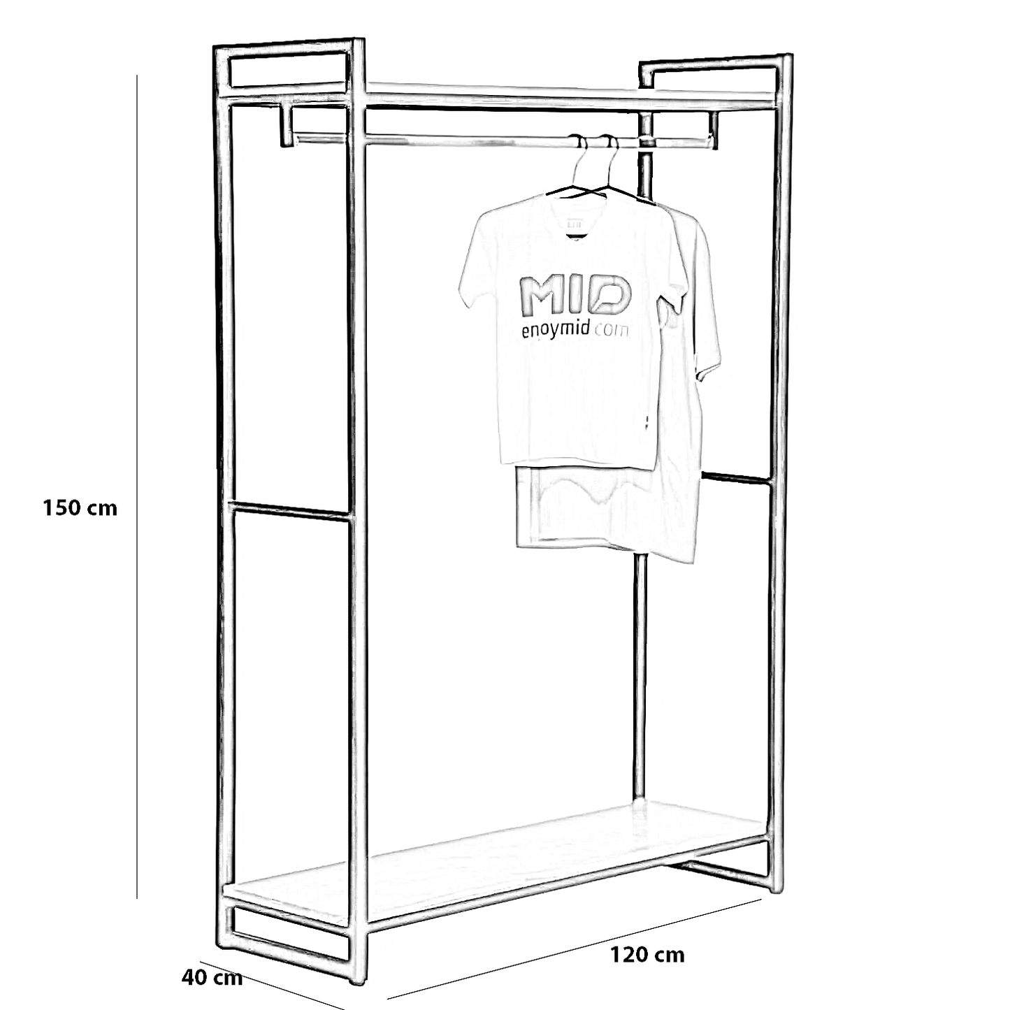 علاقه ملابس ستيل و خشب ام دي اف، 120*40*150 سم
