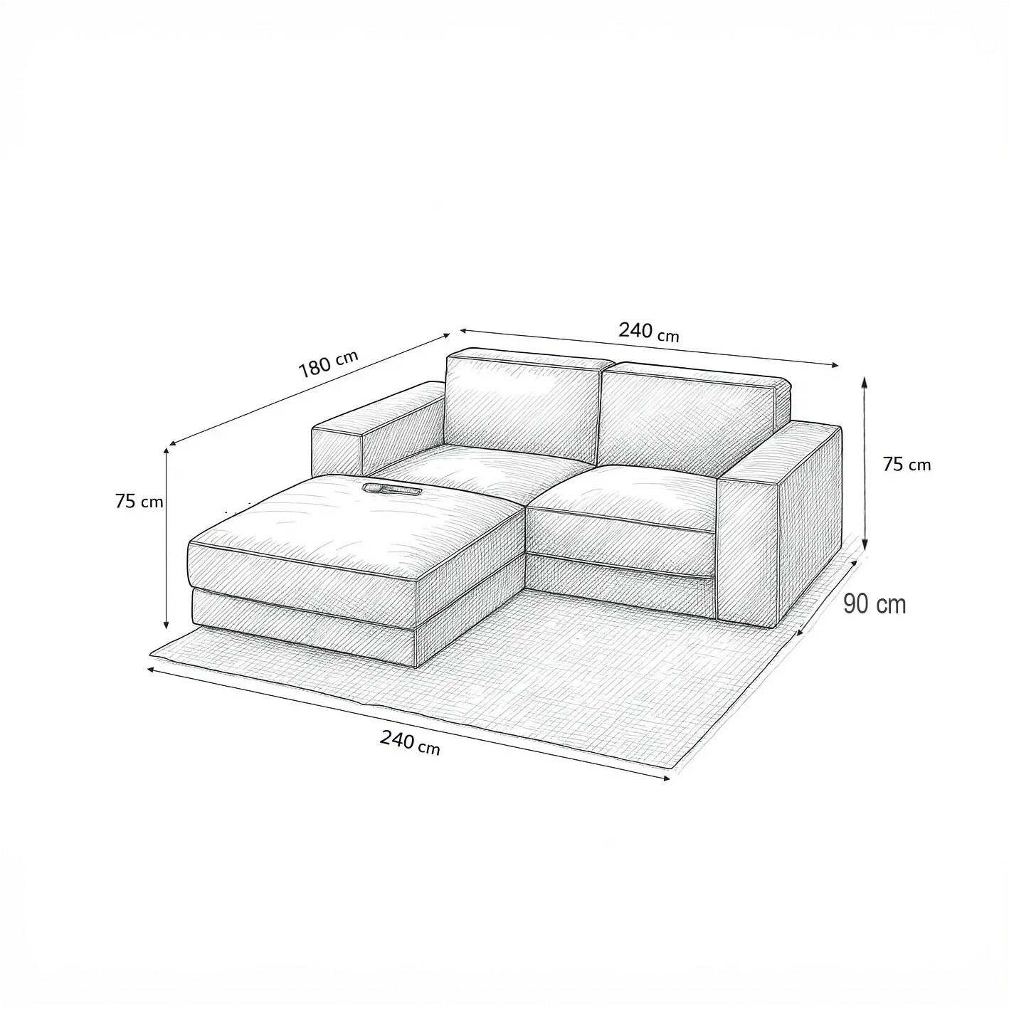 ركنة خشب زان، 240*180*75 سم