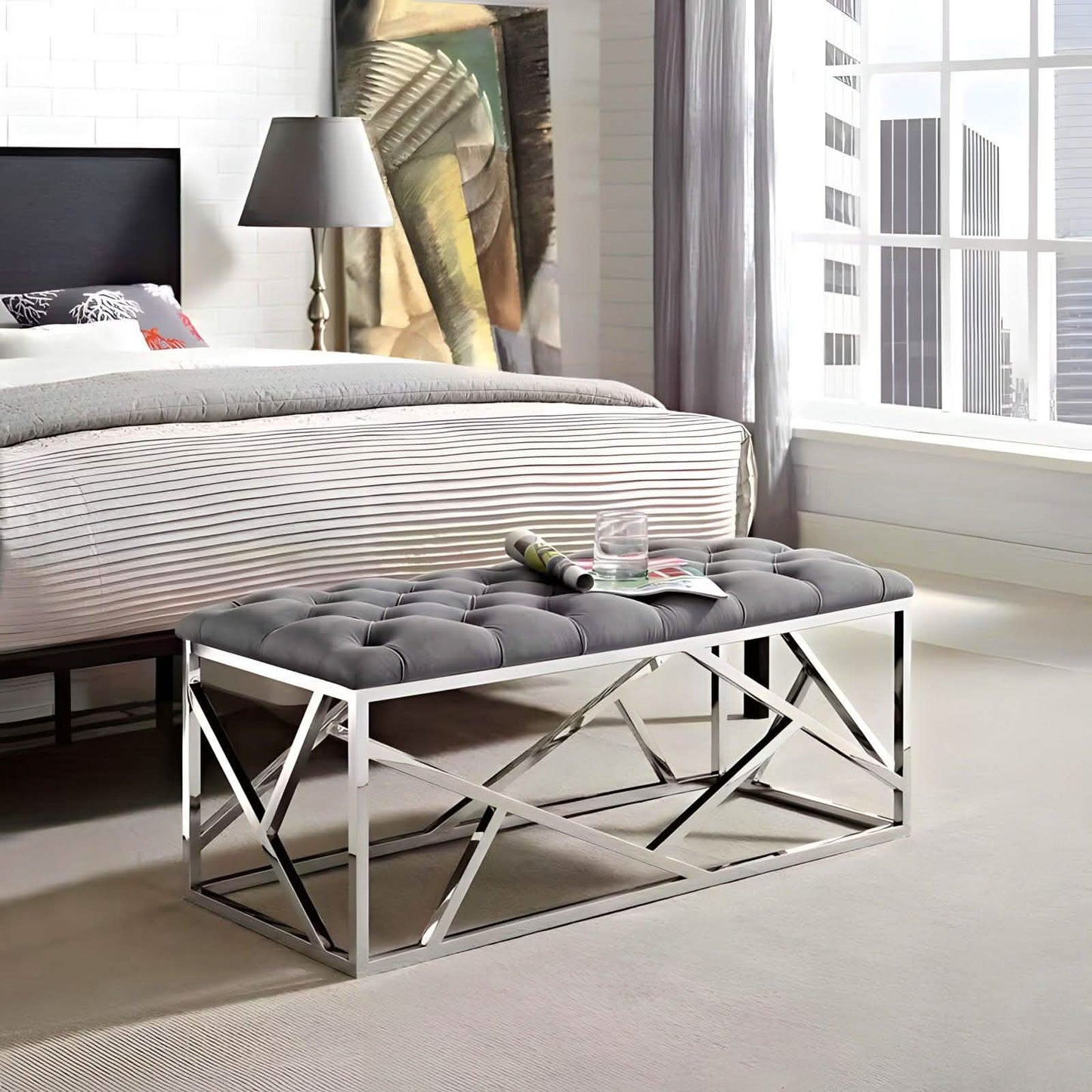 بانكيت استانلس لون رمادي 60*120*45 سم - GAN21 Elegant