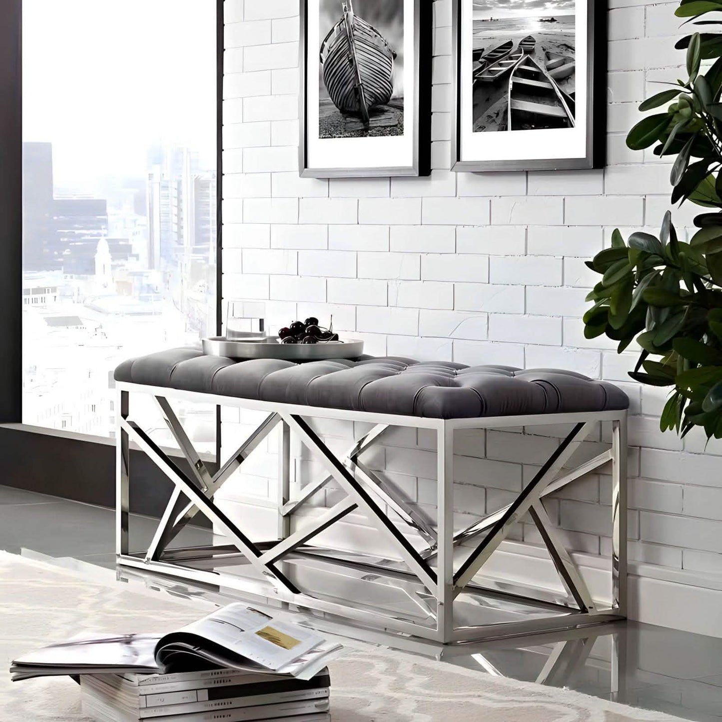 بانكيت استانلس لون رمادي 60*120*45 سم - GAN21 Elegant