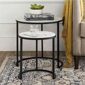 ترابيزة جانبية مزدوجة معدن بسطح رخام، قطعتين