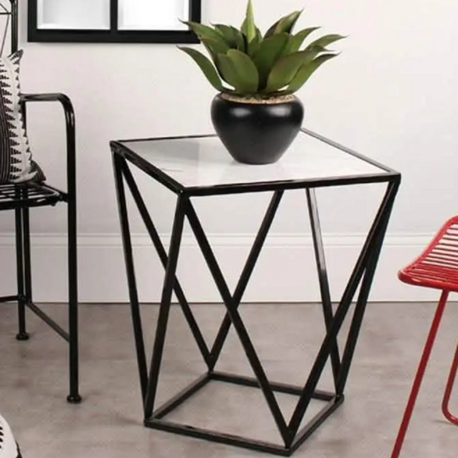 ترابيزة جانبية ستيل بسطح رخام، 45*45*50 سم