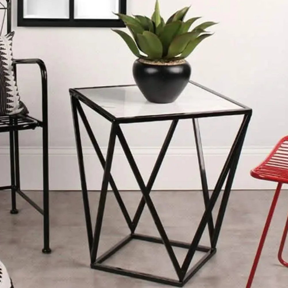 ترابيزة جانبية ستيل بسطح رخام، 45*45*50 سم