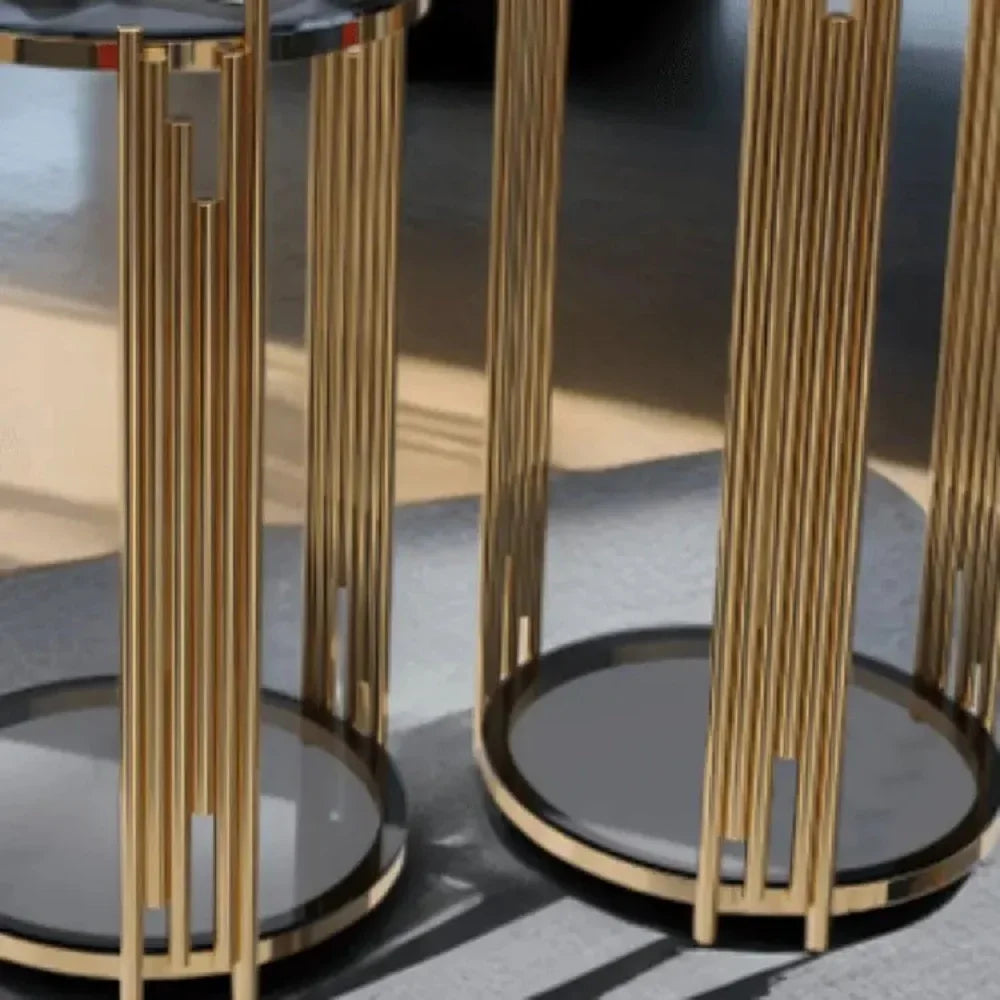 طقم ترابيزات جانبية متداخلة ستانلس ستيل بسطح زجاج، 3 قطع