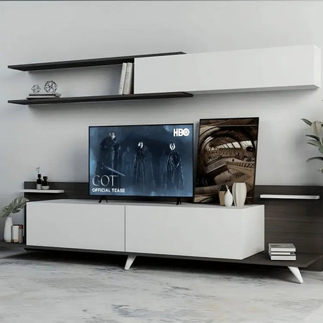 ترابيزة تليفزيون بأرفف علوية خشب ام دي اف، قطعتين