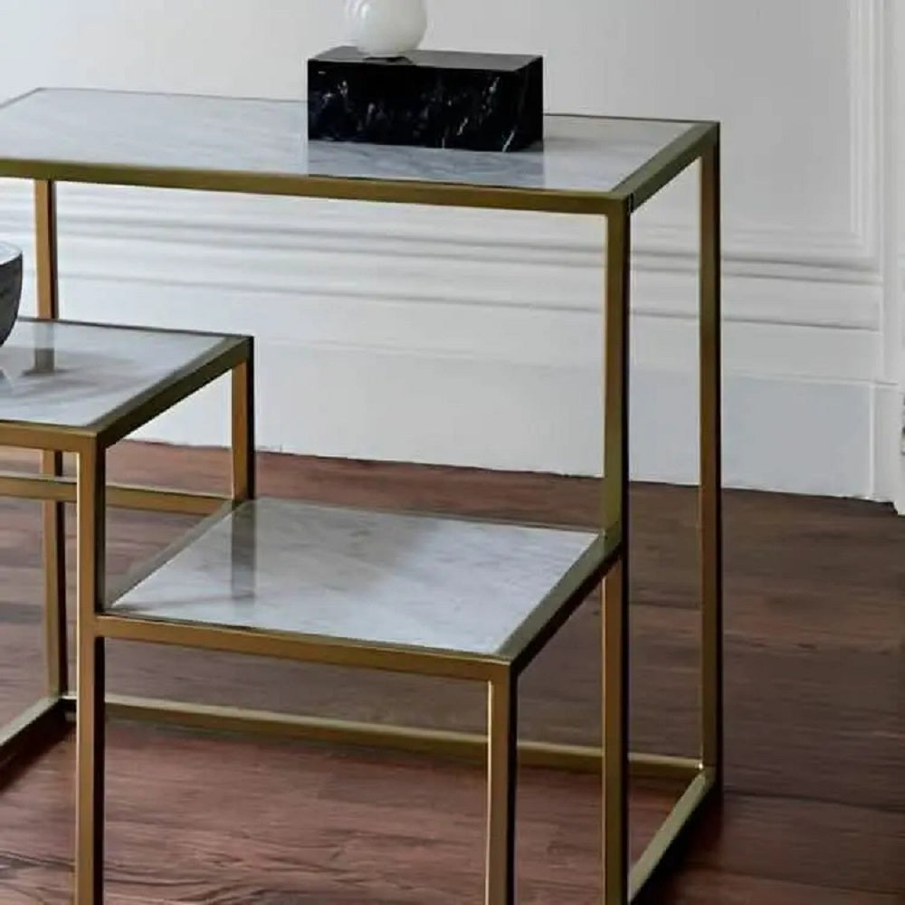 ترابيزة جانبية معدن بسطح رخام، 50*50*55 سم