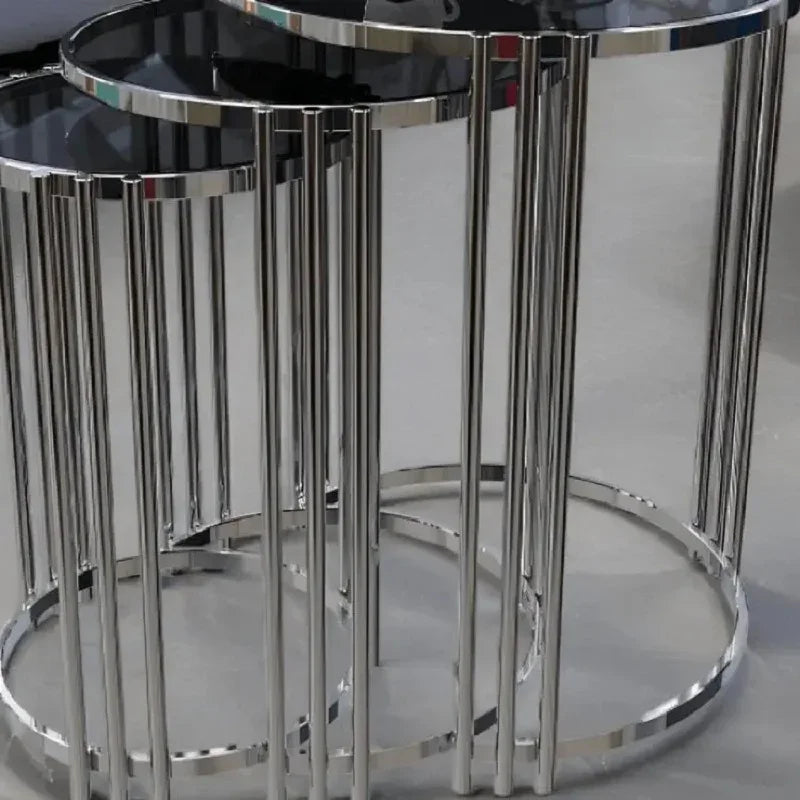 طقم ترابيزات جانبية ستيل بسطح زجاج، 3 قطع