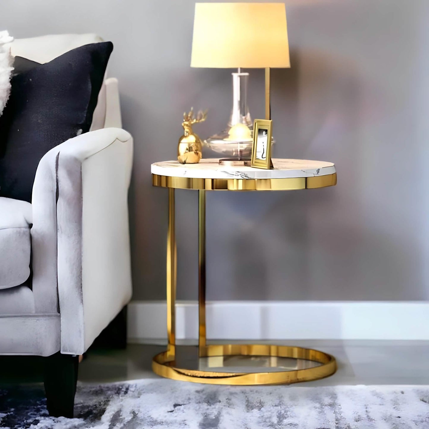 ترابيزة جانبية ستيل بسطح رخام، 40*45 سم