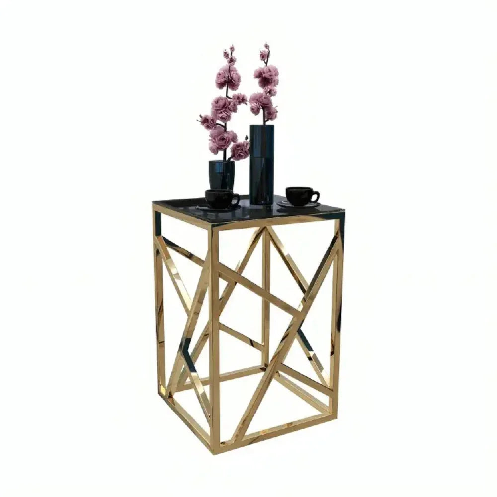 ترابيزة جانبية ستيل بسطح زجاج، 40*40*60 سم