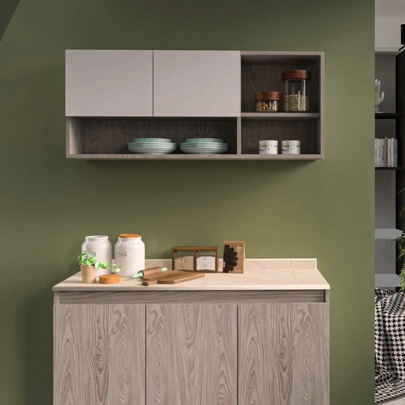 مطبخ خشب ام دي اف، قطعتين