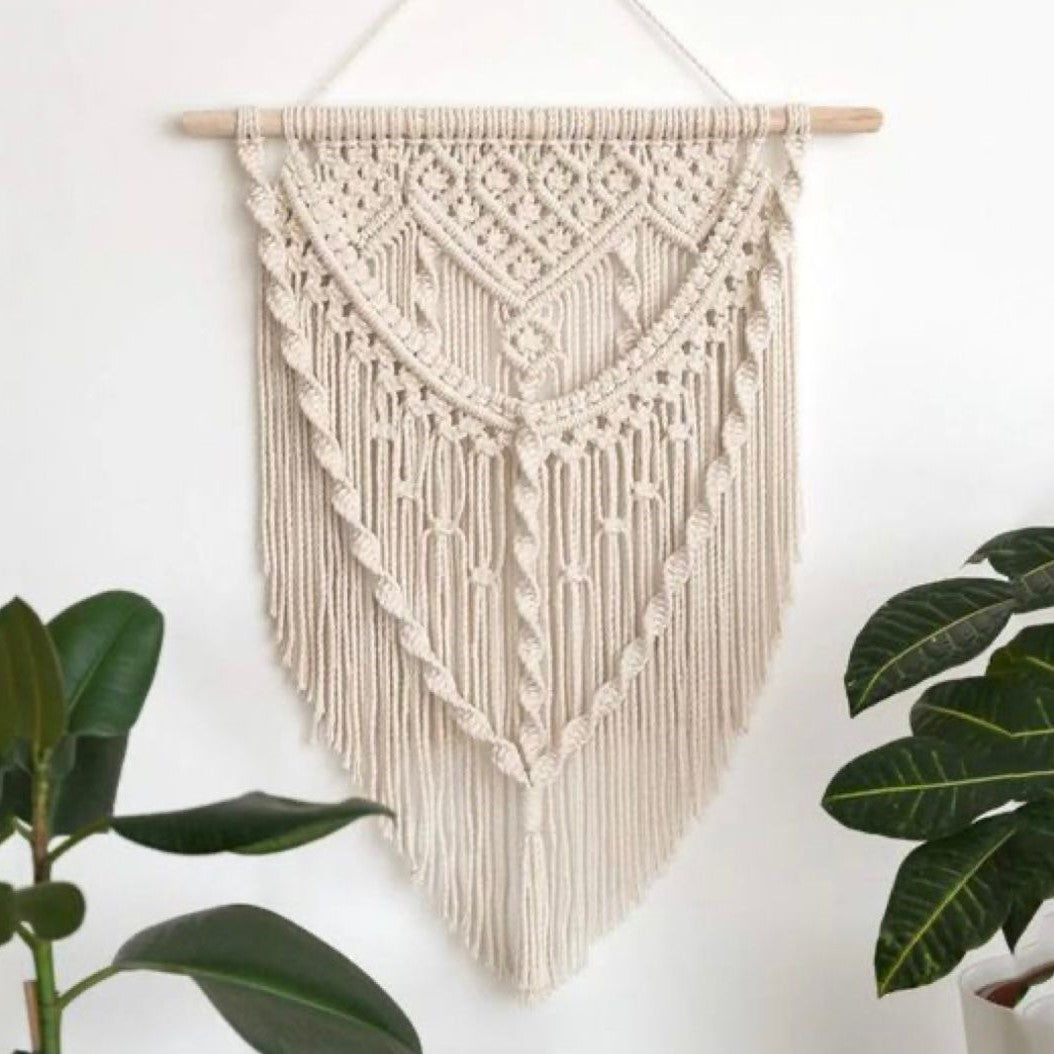 مكرمية حائط قطن وخشب طبيعي، 60*80 سم