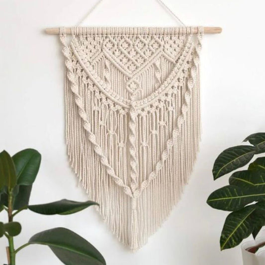 مكرمية حائط قطن وخشب طبيعي، 60*80 سم