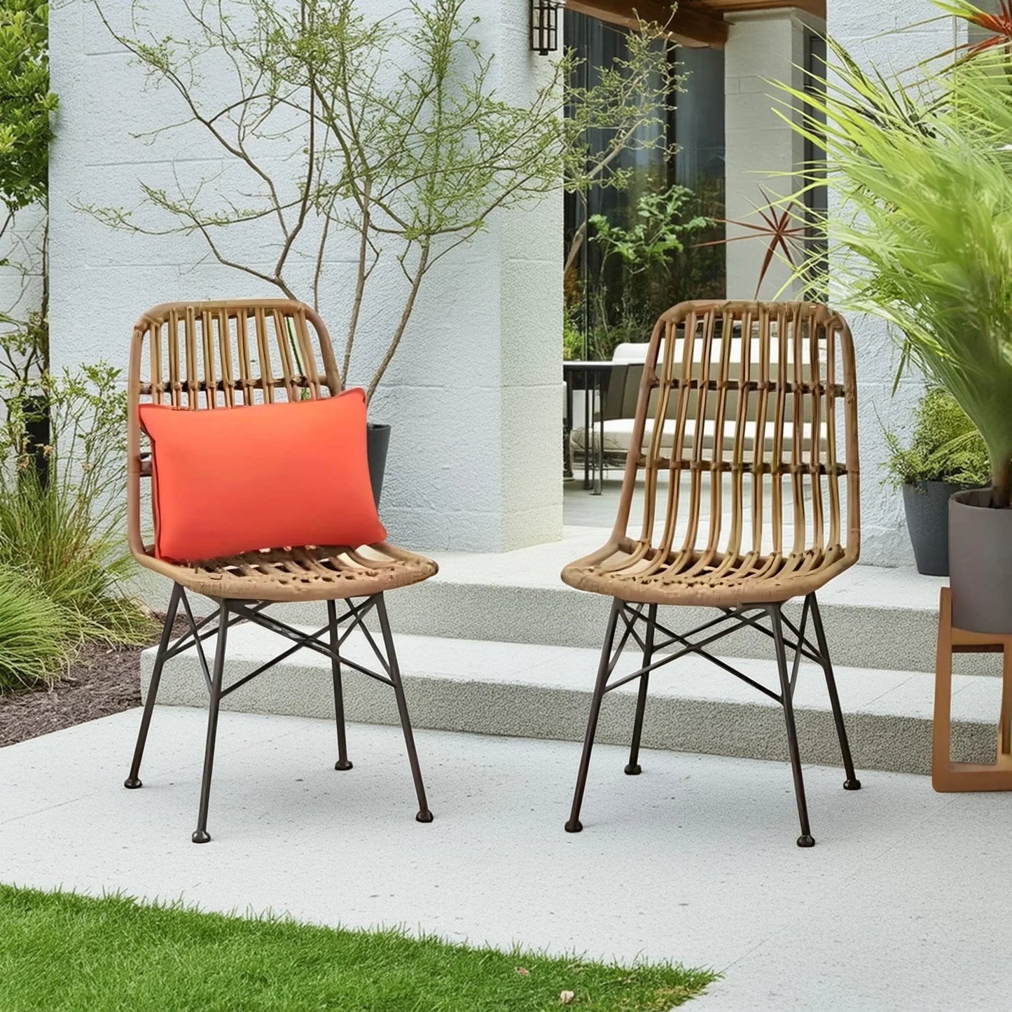 كرسي معدن وراتان، 46*60*88 سم - قطعتين