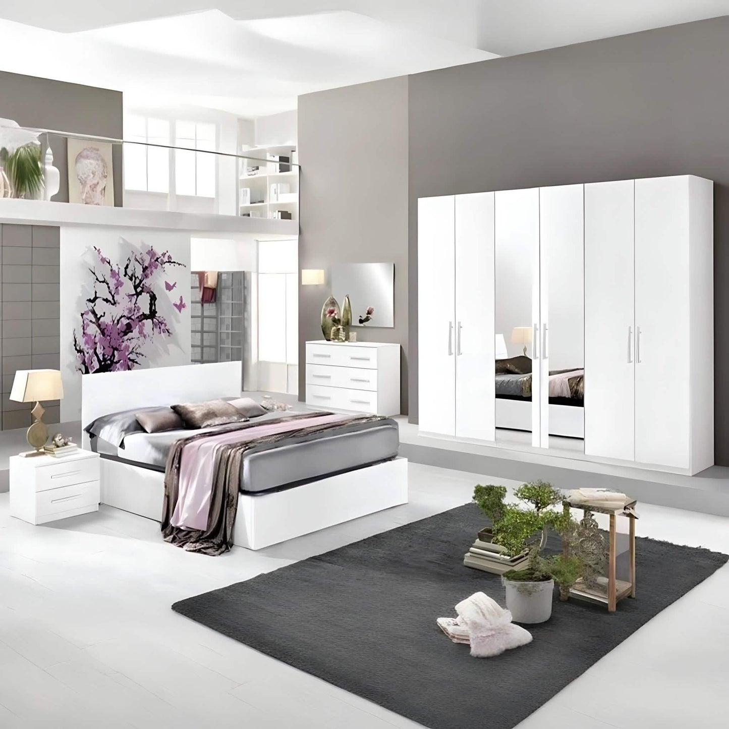 غرفة نوم كاملة، خشب ام دي اف - 5 قطع