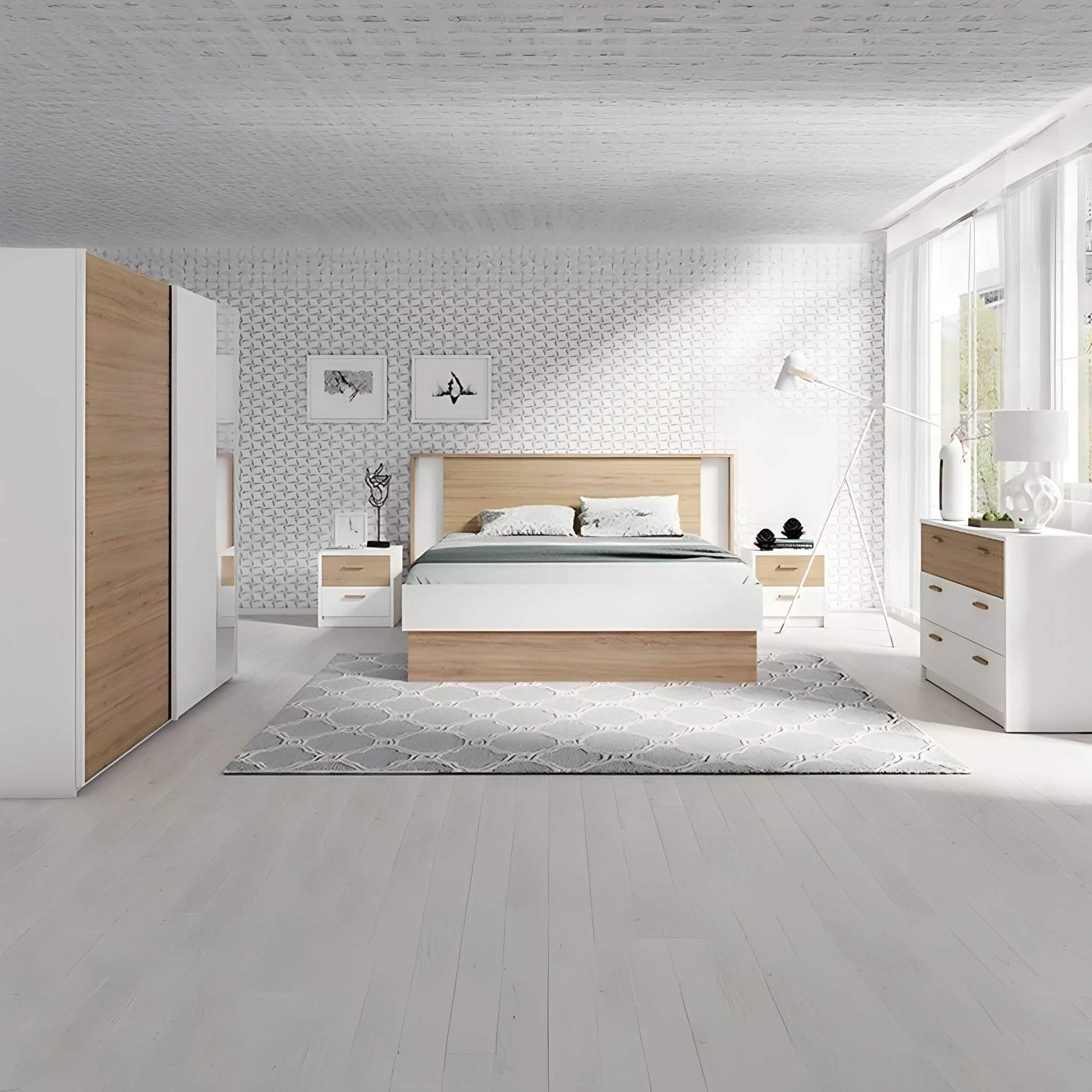 غرفة نوم كاملة، خشب ام دي اف - 5 قطع