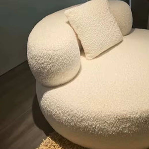 كرسي خشب زان 100*100*60 سم بشكل دائري بملمس فرو نعمي بلون كريمي مع وسادة مطابقة