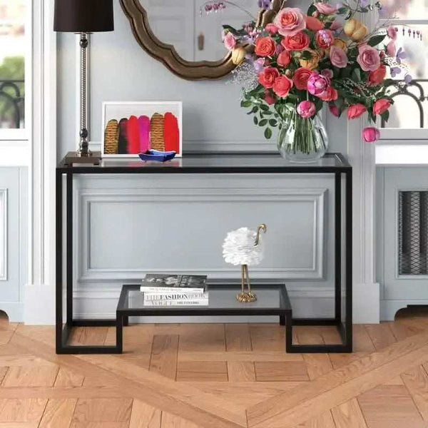 كونسول معدن بسطح زجاج، 100*30*90 سم