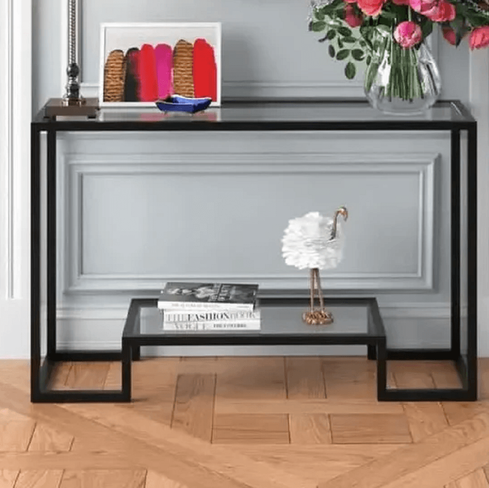 كونسول معدن بسطح زجاج، 100*30*90 سم