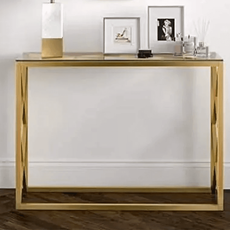 كونسول معدن بسطح زجاج، 100*30*90 سم
