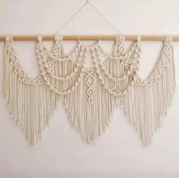 مكرمية حائط قطن وخشب طبيعي، 100*60 سم