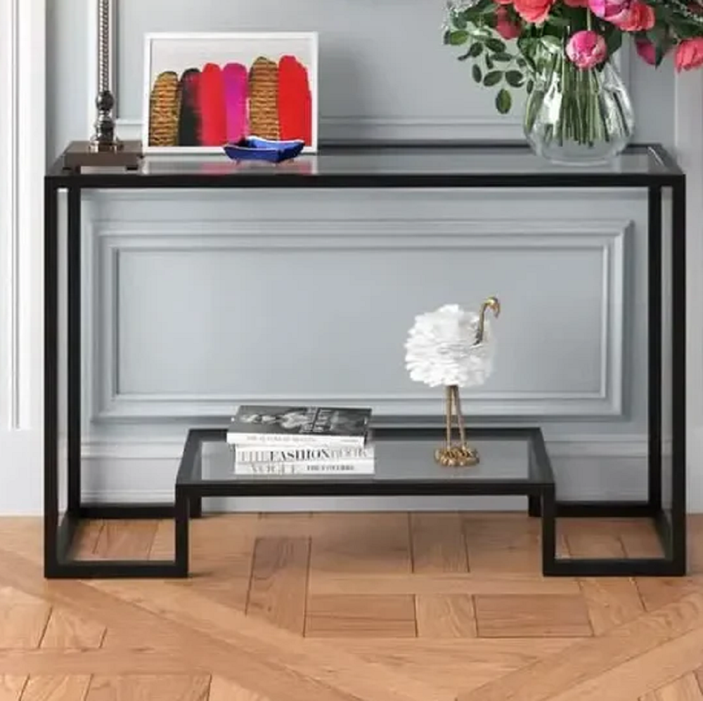 كونسول معدن بسطح زجاج، 100*30*90 سم