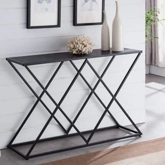 كونسول معدن بسطح خشب، 100*30*90 سم