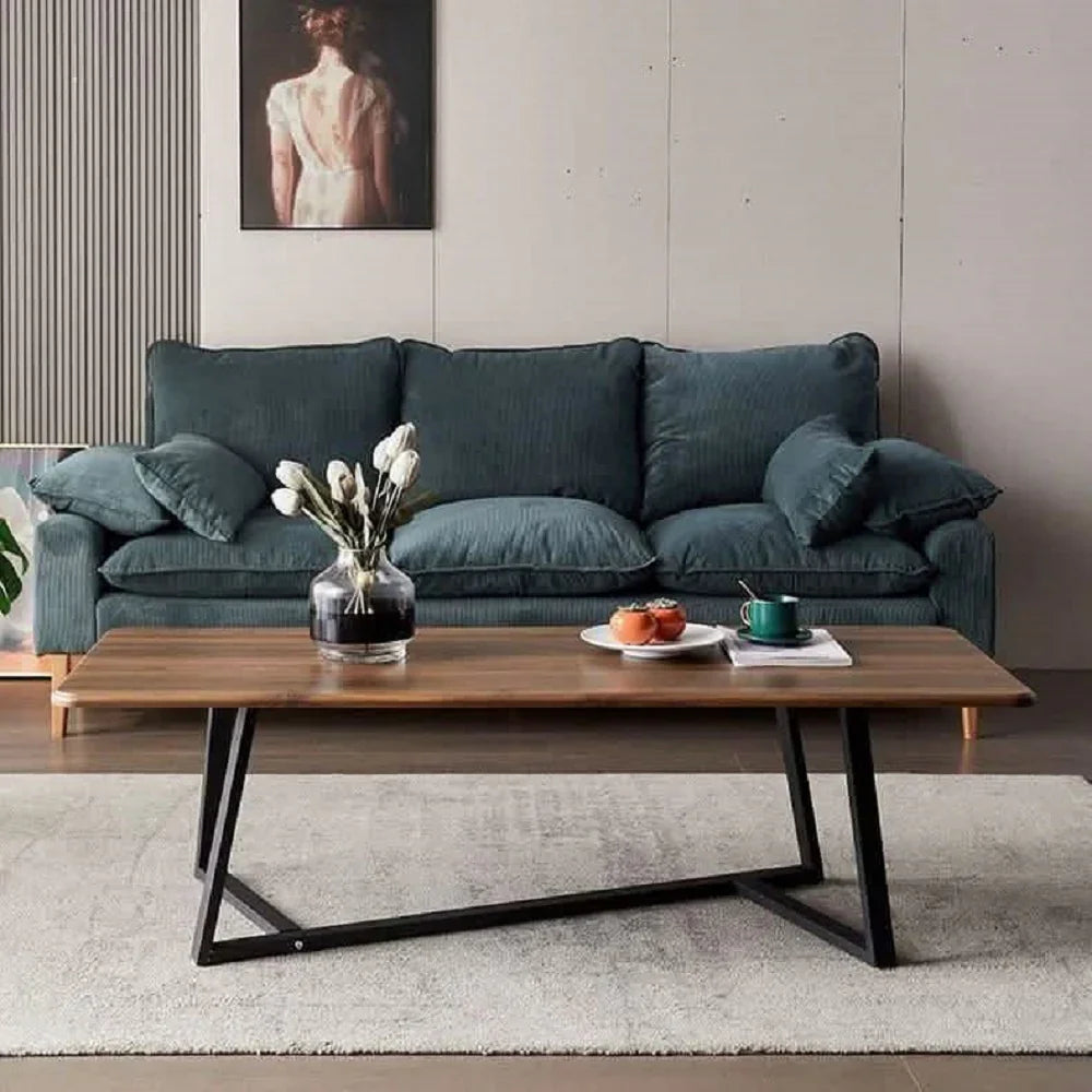 ترابيزة قهوة معدن بسطح خشب، 100*50*45 سم