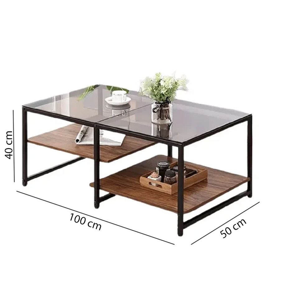 ترابيزة قهوة بسطح زجاج 100*50*45 سم - LUS68