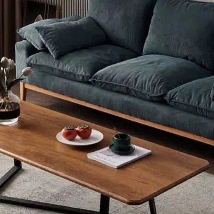 ترابيزة قهوة معدن بسطح خشب، 100*50*45 سم