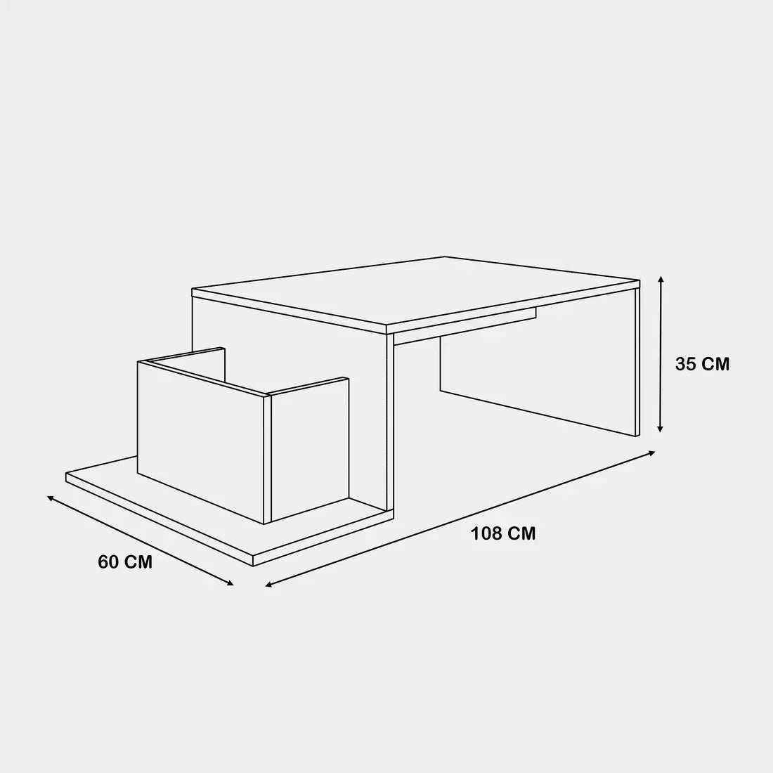 ترابيزة قهوة ام دي اف مستطيلة حديثة بتصميم بسيط مع حجرة تخزين مدمجة بأبعاد 108x60x35 سم
