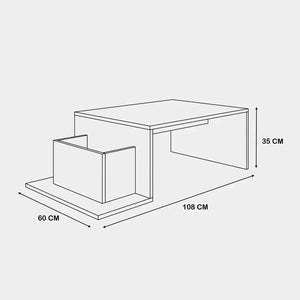 ترابيزة قهوة ام دي اف مستطيلة حديثة بتصميم بسيط مع حجرة تخزين مدمجة بأبعاد 108x60x35 سم