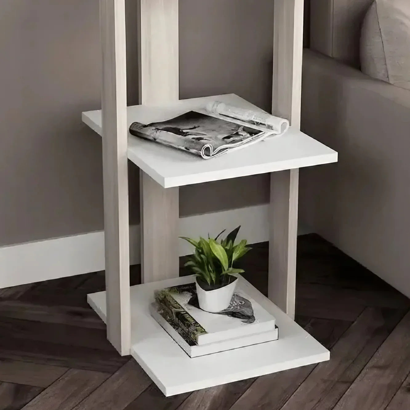 ترابيزة جانبية ام دي اف، 30*40*70 سم - أبيض × بيج