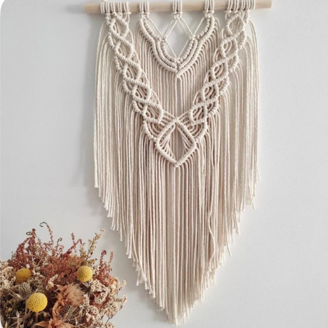 مكرمية حائط قطن وخشب طبيعي، 50*70 سم