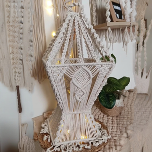 فانوس مكرمية خشب طبيعي وخيط قطن